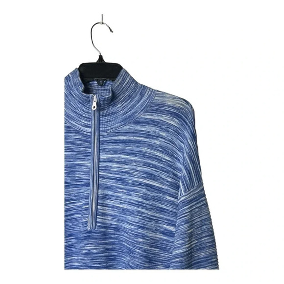 1451. AERIE OFFLINE LONG SLEEVE 1/4 ZIP SWEATER RIBBED BLUE/WHITE COLOR MARBLE - Picture 2 of 9